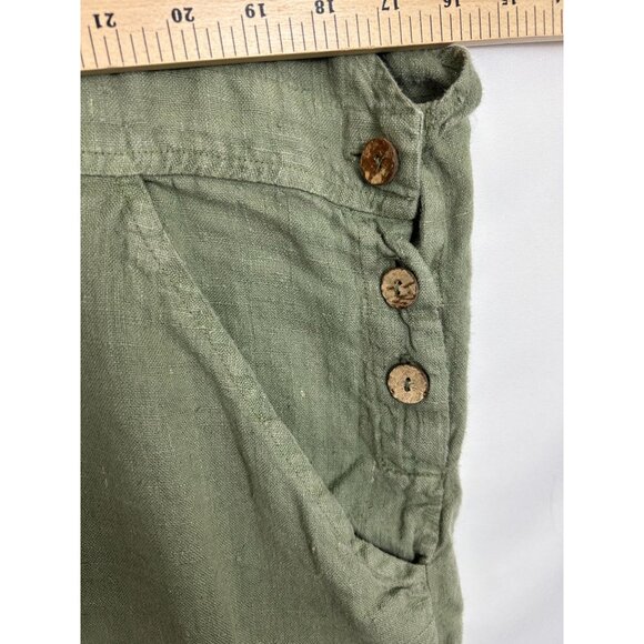 Vintage Timbuktu Station Women's Olive Green 100% Linen Overalls Size 3 - Picture 8 of 11